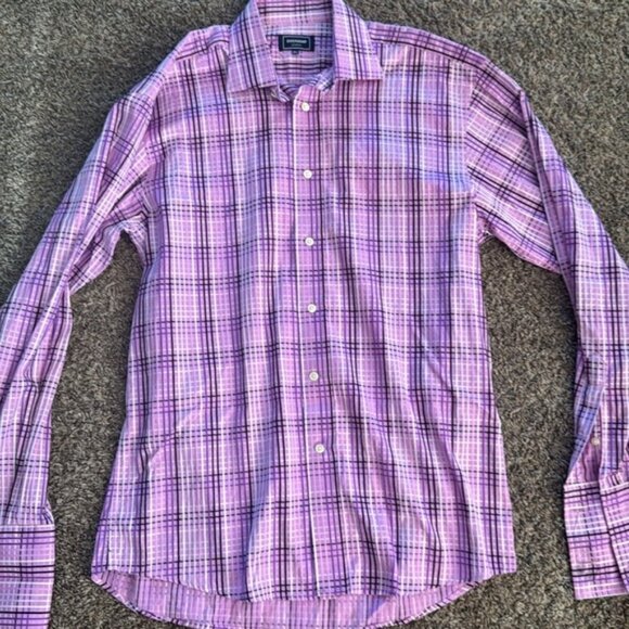Duchamp 16 1/2 35/36 Purple Plaid French Cuff Dress Shirt - Picture 2 of 7